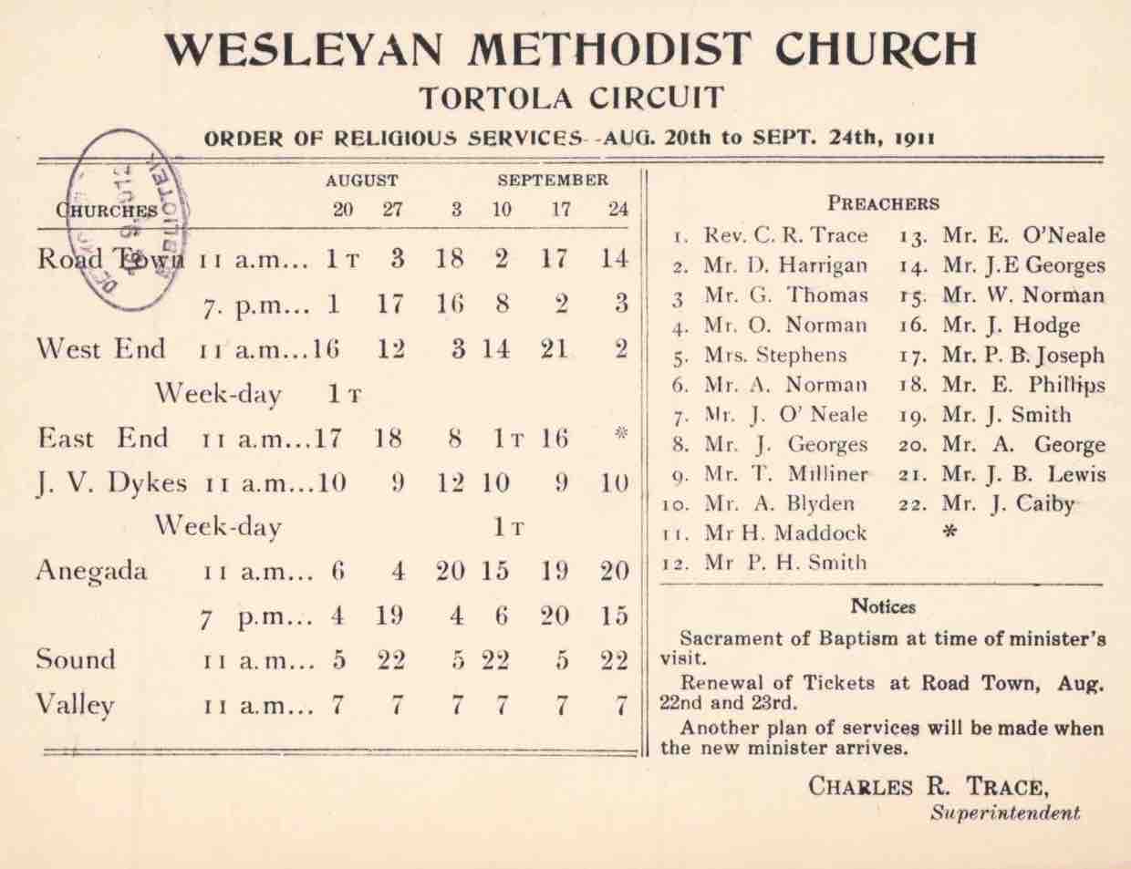 tortola Wesleyan Methodist Preachers list