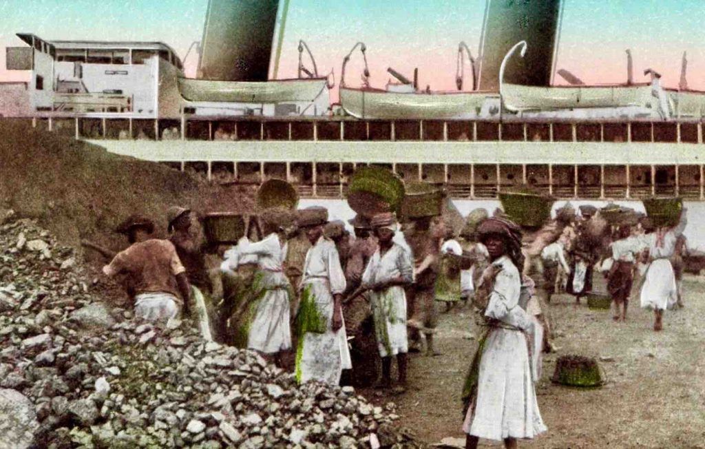 Coaling ships in St. Thomas, Danish West Indes, US Virgin Islands, Dansk Vestindien