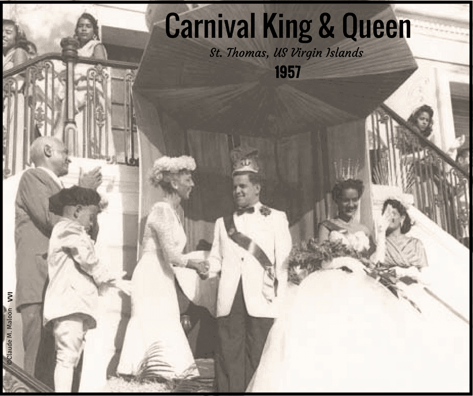 Carnival King and Queen thrill crowds in St. Thomas, US Virgin Islands ~ 1957