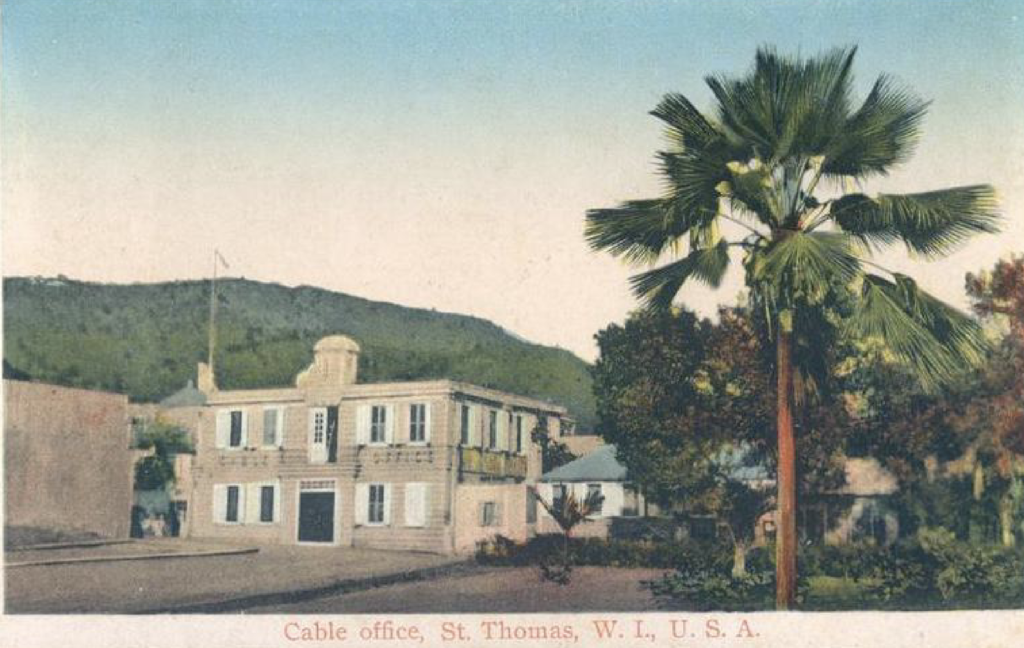 Telegraph Office Postcard in St. Thomas, Danish West Indies ~ 1909