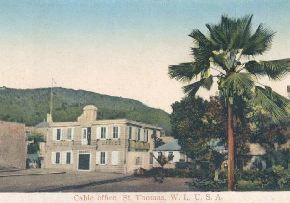 Telegraph Office Postcard in St. Thomas, Danish West Indies ~ 1909
